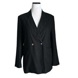 Halston Double-breasted Black Linen Blend Blazer Size M